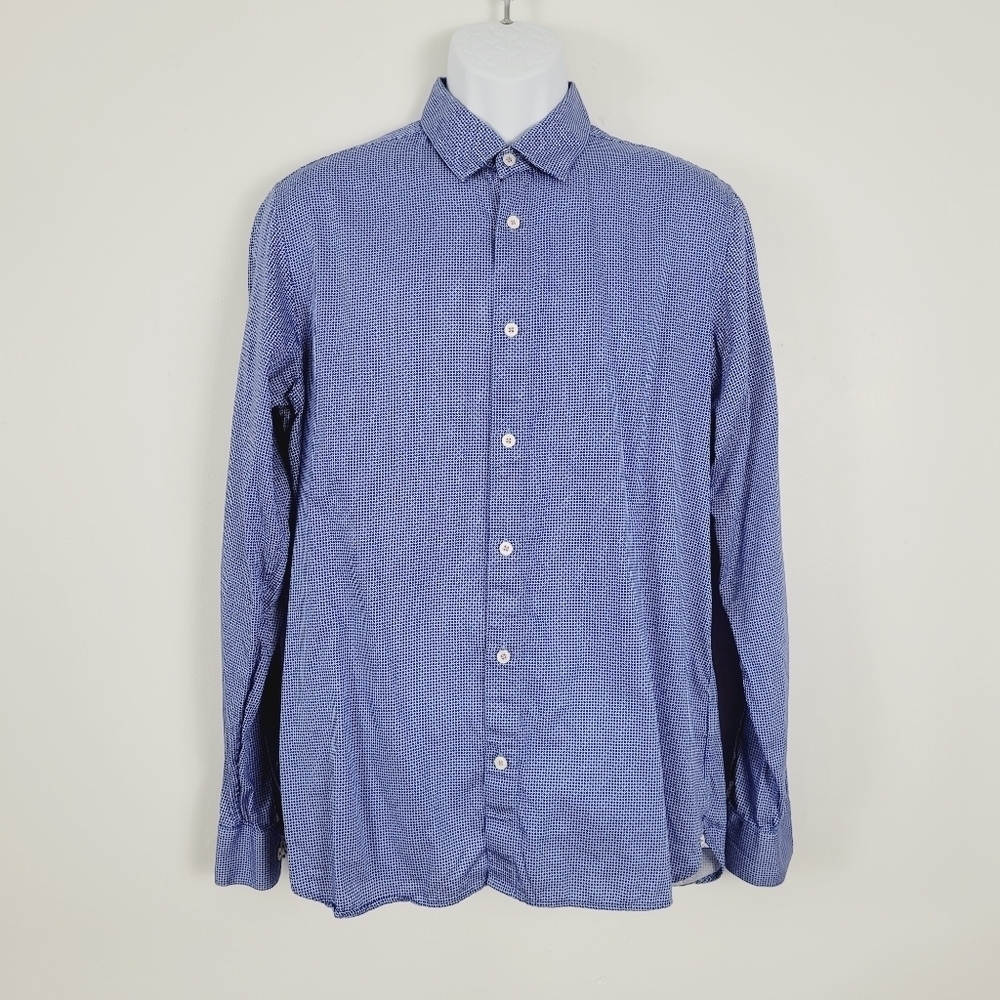 Ted Baker‎ London Blue Pattern Button Down Casual Shirt Siz eLarge